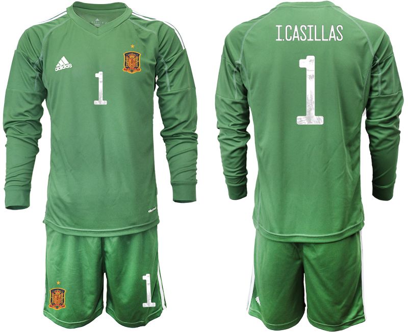 Men 2021 World Cup National Spain army green long sleeve goalkeeper #1 Soccer Jerseys1